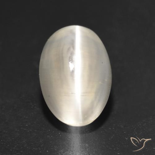1.37ct Naturel Blanc perle Sillimanite œil de chat, ovale, Translucide