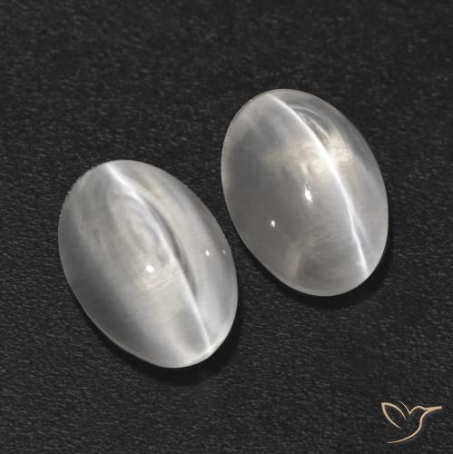 2.20ctw Naturel Blanc clair Sillimanite œil de chat, ovale, Transparent