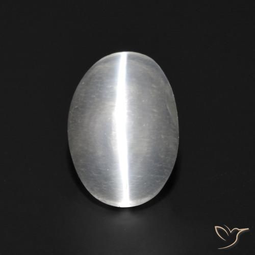 1.04ct Naturel Blanc clair Sillimanite œil de chat, ovale, Transparent
