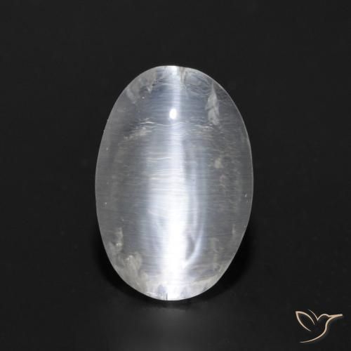 0.92ct Naturel Blanc clair Sillimanite œil de chat, ovale, Transparent