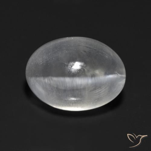 Sillimanite œil de chat Blanc clair naturelle ovale, 1.63 ct, Transparent
