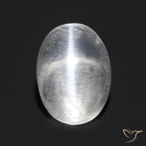 Sillimanite œil de chat Blanc clair naturelle ovale, 0.88 ct, Transparent