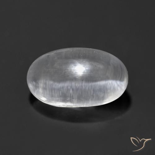 1.24ct Naturel Blanc clair Sillimanite œil de chat, ovale, Transparent