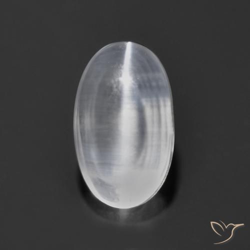 Sillimanite œil de chat Blanc clair naturelle ovale, 1.24 ct, Transparent