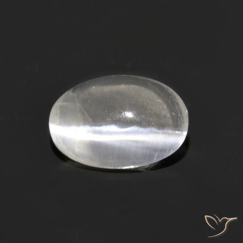 0.76ct Naturel Blanc chaud Sillimanite œil de chat, ovale, Transparent