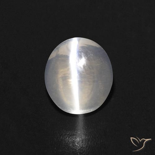 1.08ct Naturel Blanc chaud Sillimanite œil de chat, ovale, Transparent