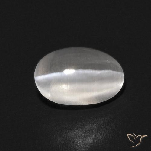 0.86ct Naturel Blanc clair Sillimanite œil de chat, ovale, Transparent