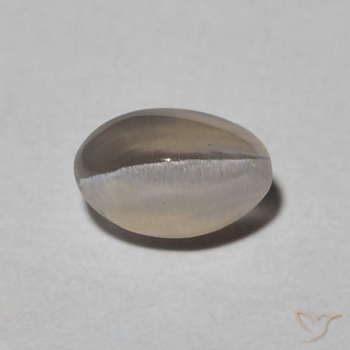 0.97ct Naturel Warm Grey Sillimanite œil de chat, ovale, Translucide