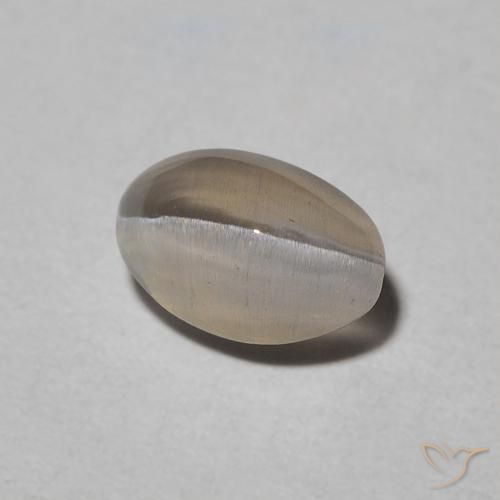 Sillimanite œil de chat Warm Grey naturelle ovale, 0.97 ct, Translucide