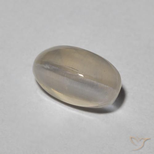Sillimanite œil de chat Warm Grey naturelle ovale, 1.31 ct, Translucide