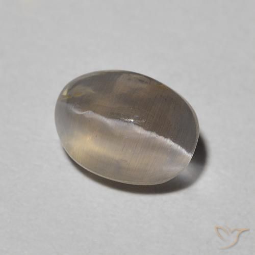 Sillimanite œil de chat Gris léger naturelle ovale, 0.99 ct, Translucide