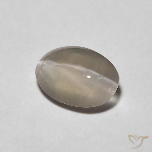 Sillimanite œil de chat Gris très clair naturelle ovale, 0.98 ct, Transparent