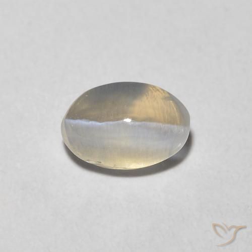 0.81ct Naturel Blanc chaud Sillimanite œil de chat, ovale, Transparent