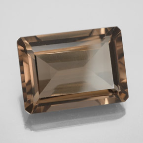 Quartz fumé marron naturelle taille émeraude, 14,61 ct, VS