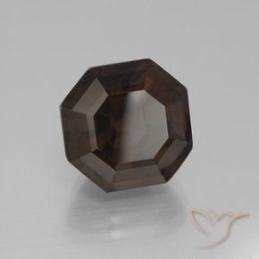 Quartz fumé Marron foncé naturelle Octogone / coupe Émeraude, 8.77 ct, VVS-VS