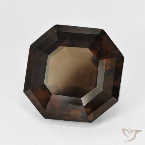 Quartz fumé Marron foncé naturelle Octogone / coupe Émeraude, 7.34 ct, VVS