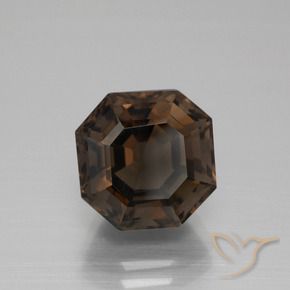 Quartz fumé Marron foncé naturelle Octogone / coupe Émeraude, 5.40 ct, VVS-VS