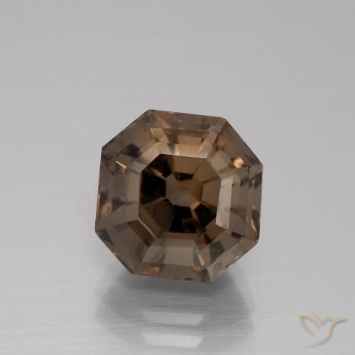 5.11ct Naturel Brun chocolat Quartz fumé, Taille émeraude, VS