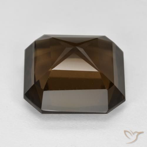 Quartz fumé Marron foncé naturelle Octogone / coupe Émeraude, 8.38 ct, VVS-VS