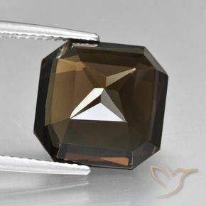 Quartz fumé marron naturelle taille émeraude, 8,52 ct, VVS