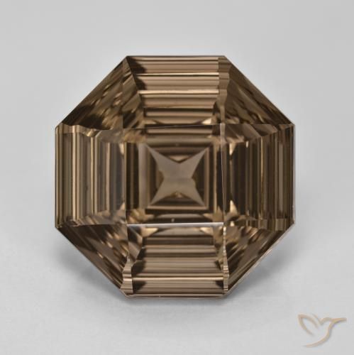 12.91ct Naturel Marron chaud Quartz fumé, Taille émeraude, VVS