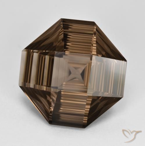 Quartz fumé Marron foncé naturelle Octogone / coupe Émeraude, 13.08 ct, VVS