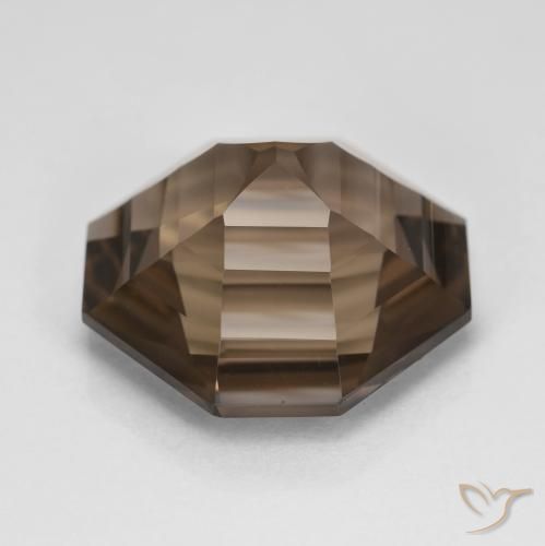 Quartz fumé Marron foncé naturelle Octogone / coupe Émeraude, 13.08 ct, VVS