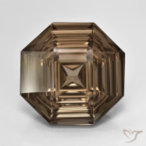 14.22ct Naturel Moka léger Quartz fumé, Taille émeraude, VVS