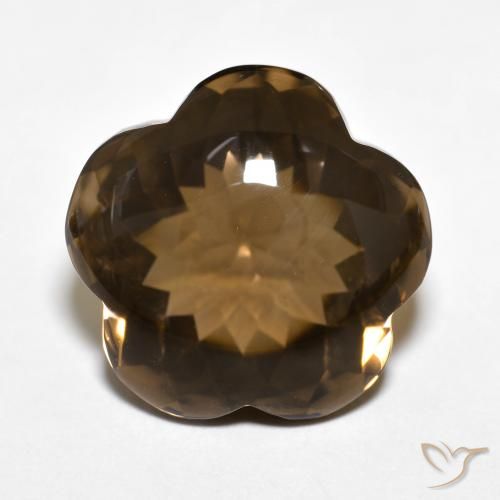 13.07ct Naturel Marron chaud Quartz fumé, Taille Fleur, Transparent
