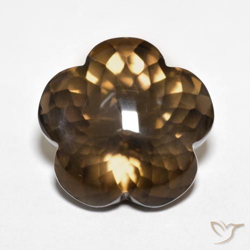 11.15ct Naturel Marron chaud Quartz fumé, Taille Fleur, Transparent