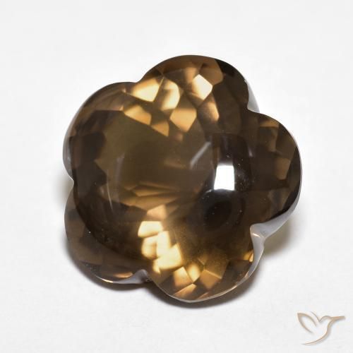 Quartz fumé Marron chaud naturelle Taille Fleur, 11.15 ct, Transparent
