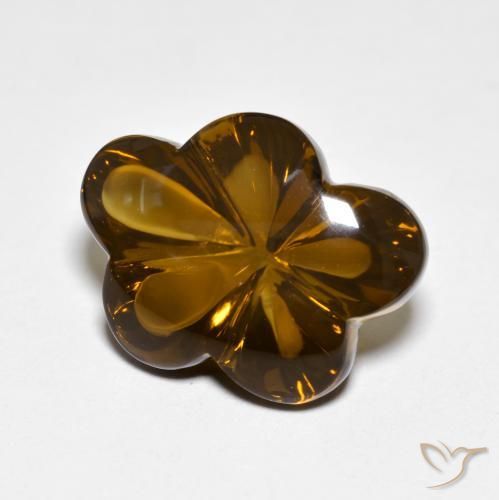 9.16ct Naturel Caramel brun Quartz fumé, Taille Fleur, Transparent
