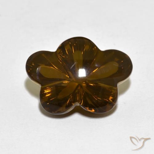 6.12ct Naturel Marron chaud Quartz fumé, Taille Fleur, Transparent
