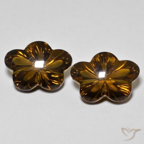 12.37ctw Naturel Brun moyen-foncé Quartz fumé, Taille Fleur, Transparent