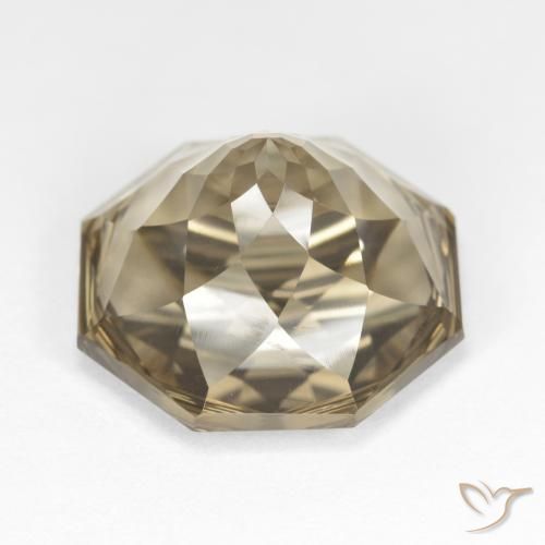 Quartz fumé Brun jaune léger naturelle Octogone / coupe Émeraude, 12.80 ct, VVS