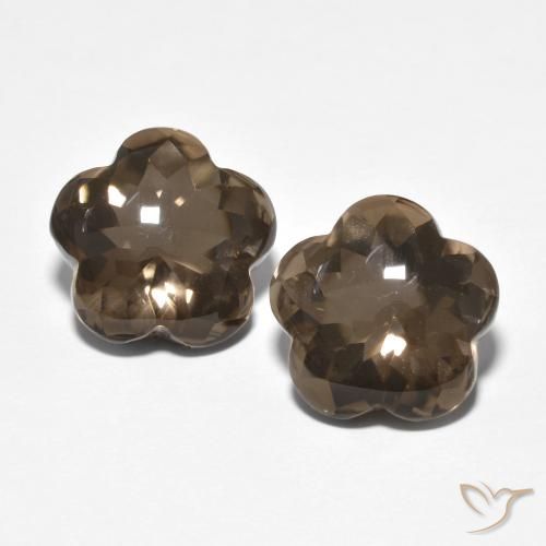 9.81ctw Naturel Marron ambré Quartz fumé, Taille Fleur, Transparent