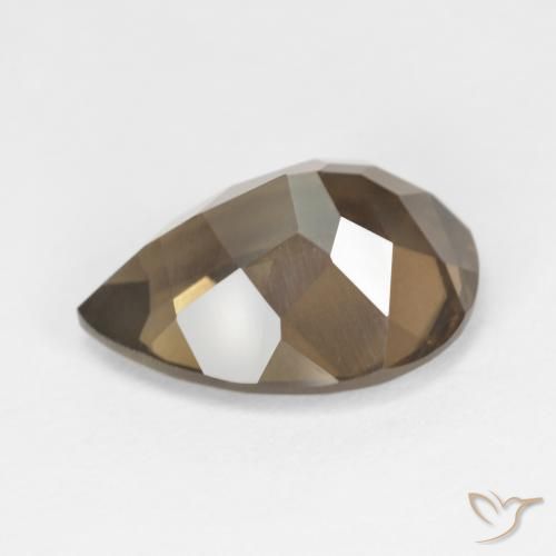 Quartz fumé Medium Dark-Brown naturelle En forme de poire, 6.45 ct, VS