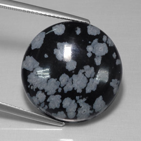 Obsidienne flocon de neige noir naturelle coupe roude, 16,93 ct, opaque