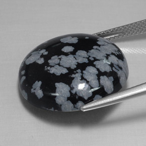 Obsidienne flocon de neige noir naturelle coupe roude, 16,93 ct, opaque