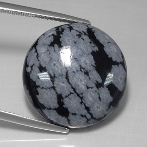 Obsidienne flocon de neige noir naturelle coupe roude, 17,48 ct, opaque