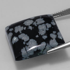 Obsidienne flocon de neige noir naturelle carré, 21,34 ct, opaque