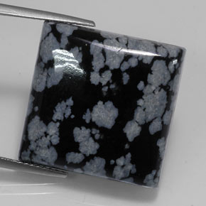 Obsidienne flocon de neige noir naturelle carré, 21,45 ct, opaque