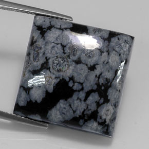 Obsidienne flocon de neige noir naturelle carré, 22,67 ct, opaque