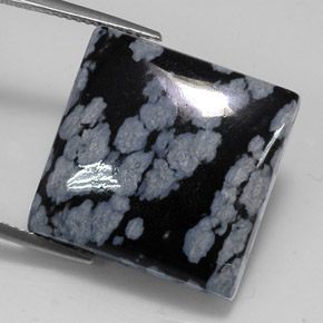 Obsidienne flocon de neige noir naturelle carré, 22,60 ct, opaque