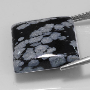 Obsidienne flocon de neige noir naturelle carré, 22,60 ct, opaque