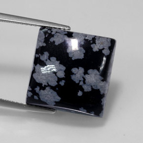 Obsidienne flocon de neige Gris-Blanc Noir naturelle Carré, 12.36 ct, Opaque
