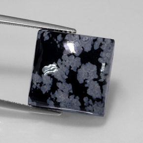 Obsidienne flocon de neige noir naturelle carré, 12,14 ct, opaque