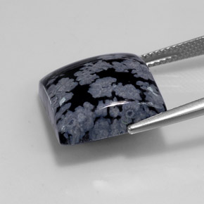 Obsidienne flocon de neige noir naturelle carré, 12,14 ct, opaque