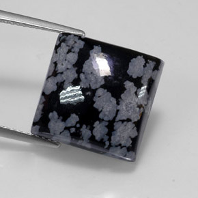 Obsidienne flocon de neige Noir blanc naturelle Carré, 12.41 ct, Opaque