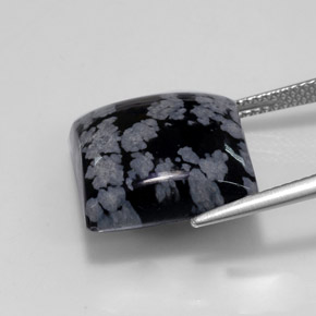 Obsidienne flocon de neige Noir blanc naturelle Carré, 12.41 ct, Opaque